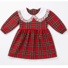 KWD01: Baby Girls Red Tartan Dress With Lace Trim & Lining (0-4 years, Made in UK)